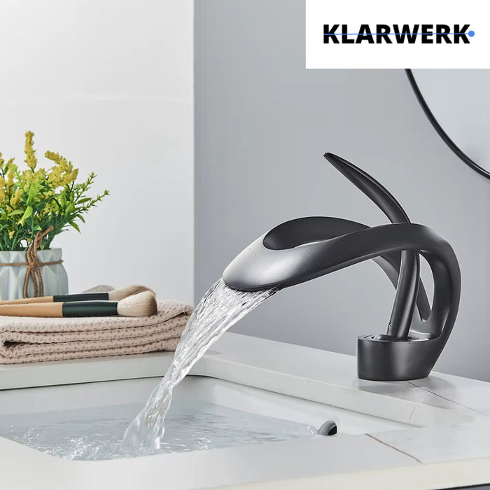 NAVIS | Rubinetto a cascata di design per bagno  nero | Elegante rubinetto in acciaio inossidabile premium per lavelli | Miscelatore  2 attacchi
