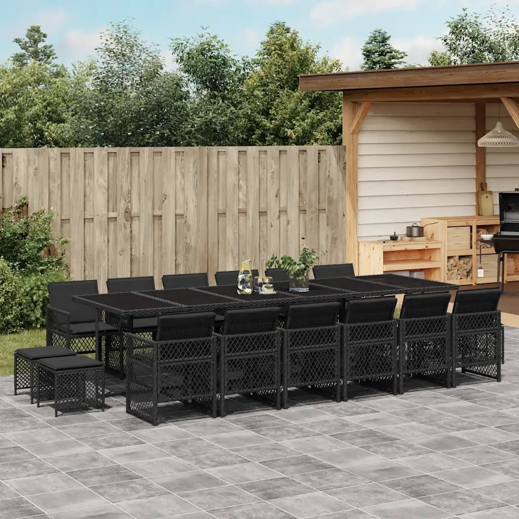 vidaXL Set da Pranzo da Giardino 17 pz con Cuscini Nero in Polyrattan