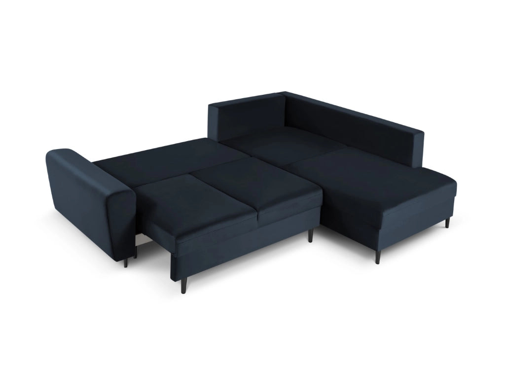 Cosmopolitan Design - Divano convertibile angolare destro con contenitore "Kyoto" 5 posti in velluto blu scuro 
