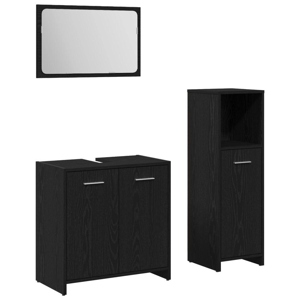 Set mobili bagno 3 pezzi Rovere nero Legno ingegnerizzato