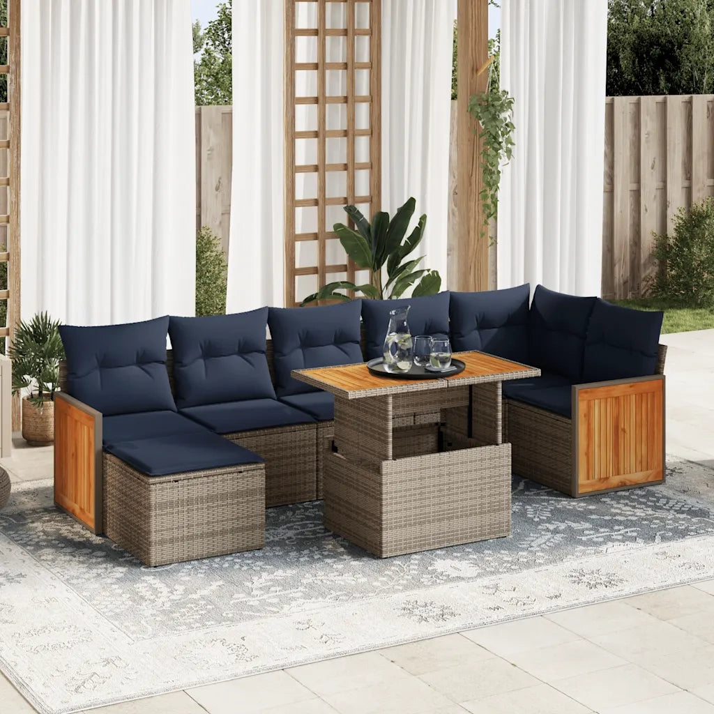 Set Divani Giardino 8 pz con Cuscini Marrone Polyrattan Acacia 3327743