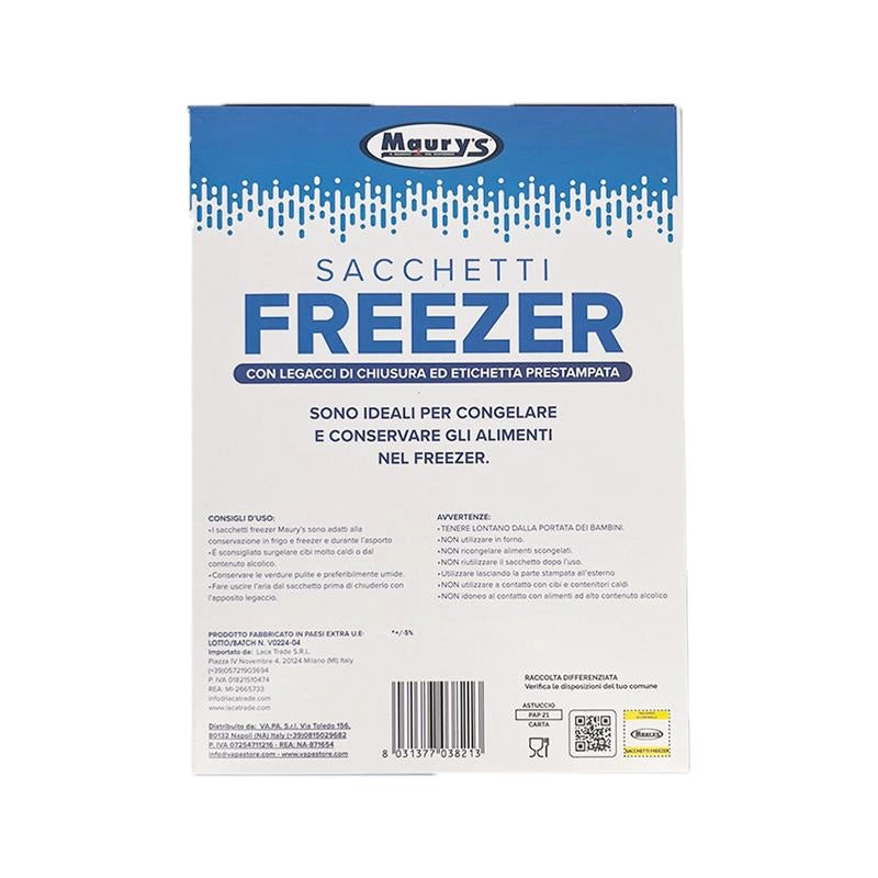 MAURY'S SACCHETTI FREEZER CON LEGACCI DI CHIUSURA ED ETICHETTA PRESTAMPATA 70 SACCHETTI MEDI 23X32 CM