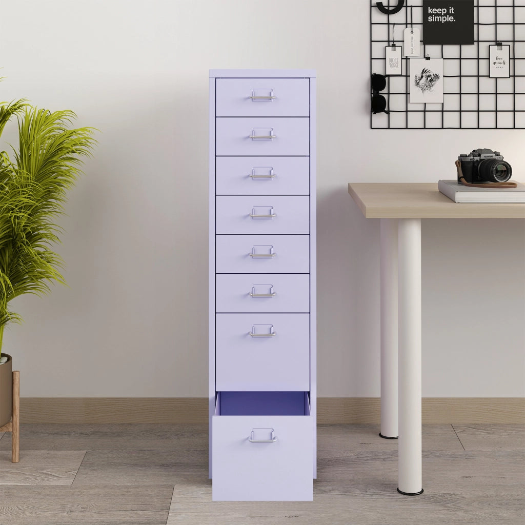 Cassettiera Kökar in Acciaio Mobile Archivio con 8 Cassetti e Rotelle - Lilla [en.casa]