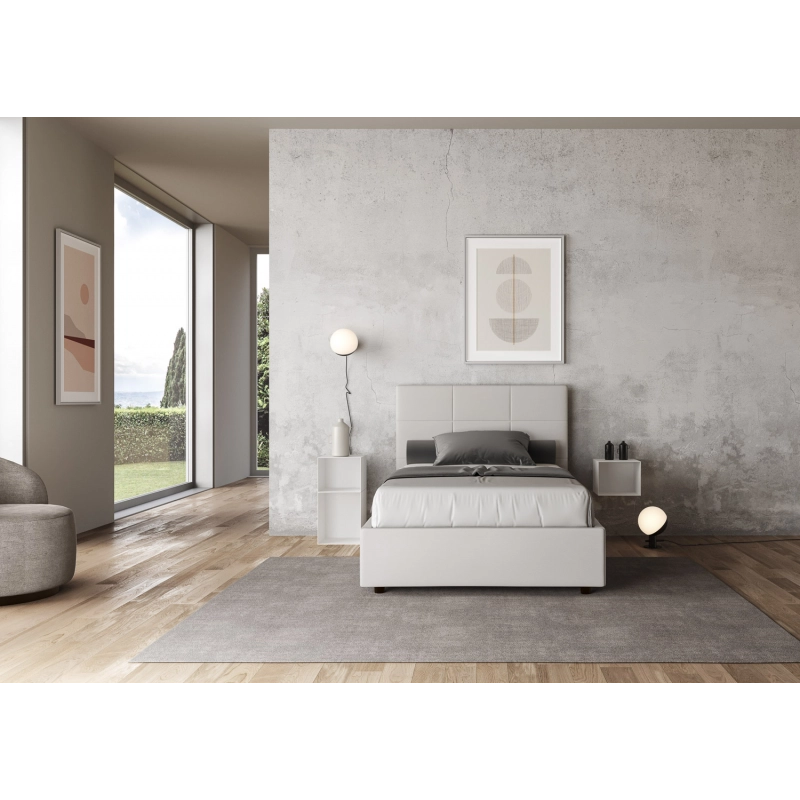Letto imbottito Matrimoniale francese 140x200 cm Mika - Bianco,Similpelle,Contenitore