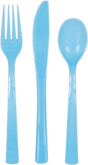 Set di Cucina Reutilizzabile con Manici Chiari - Ideale per Feste - 18 Pezzi - Blu