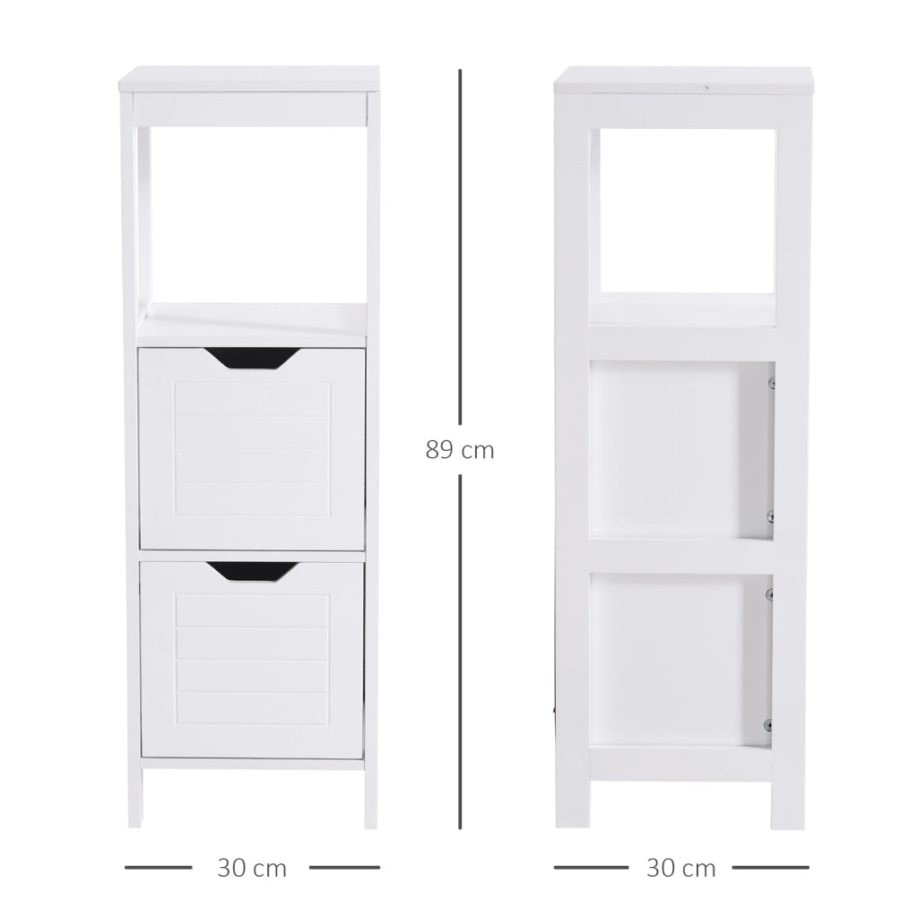 Armadietto Bagno con 2 Cassetti e Ripiano Aperto ¨C zephmum ¨C 30x30x89 cm Bianco