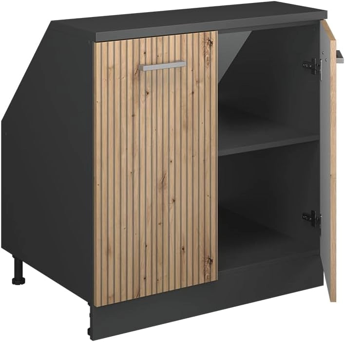 Mobile sottotetto Rion, Rovere artigianale, 80 x 81.6 cm con 2 porte, carcassa 60 cm profondità, adatto per il salvaspazio sotto tetti spioventi