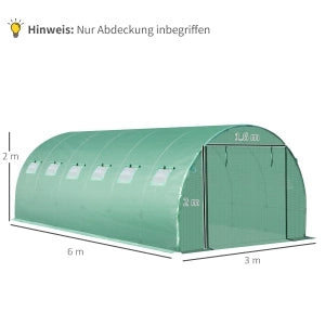 Telo per serra in plastica verde 600 x 300 x 200 cm con finestre arrotolabili e porta con zip