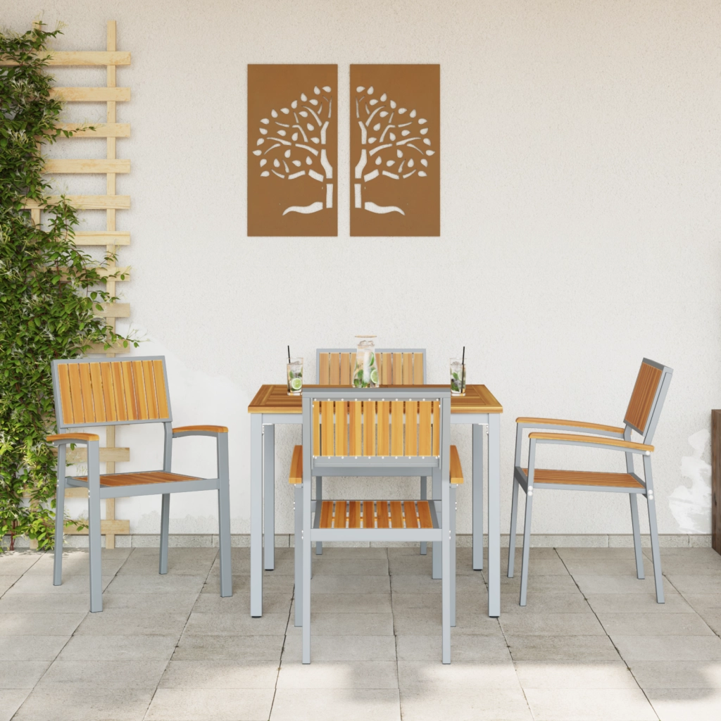 Sedie da Esterno 4 pz Impilabili Grigio Legno Massello di Acacia e Metallo