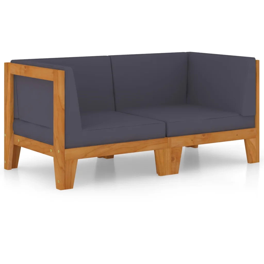 Divano a 2 Posti con Cuscini-Sofa 2 Posti con Cuscini Grigio Scuro in Massello di Acacia