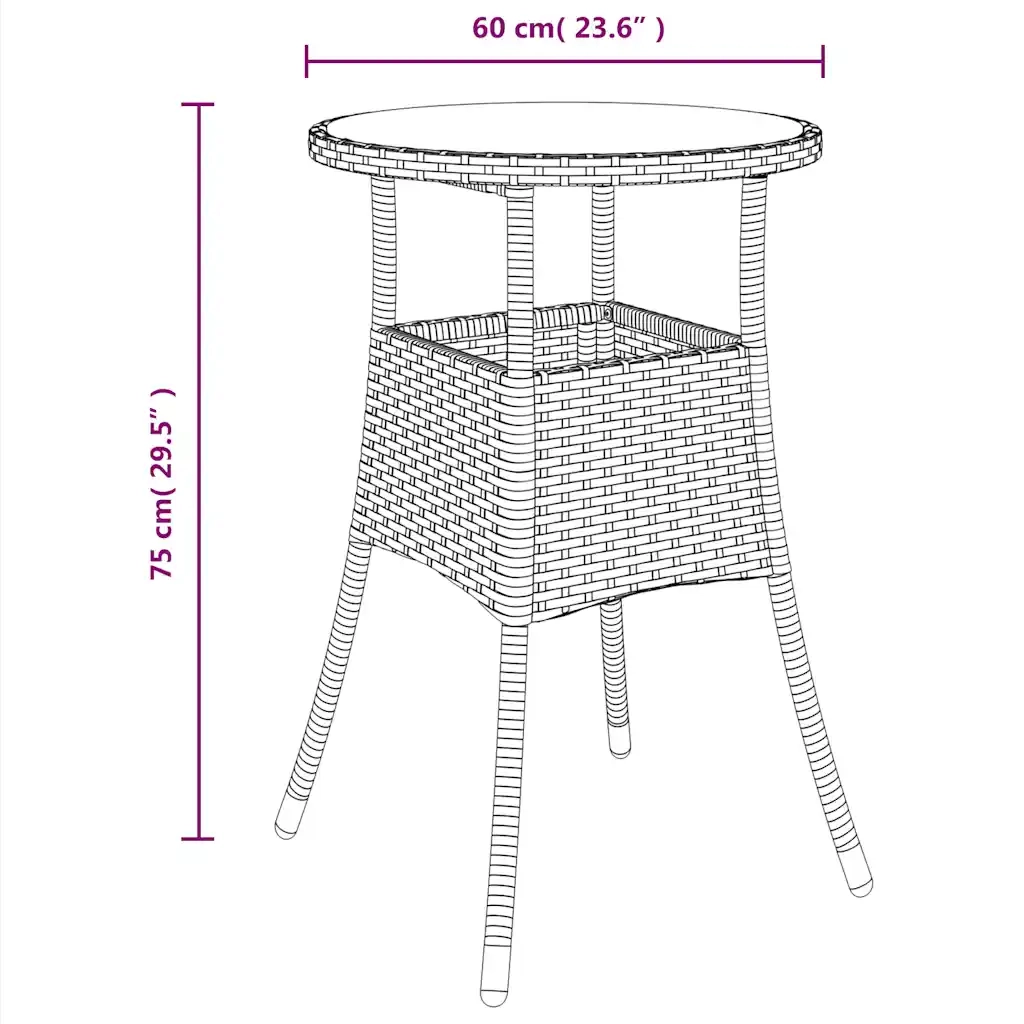 Tavolo da Giardino Ø60x75 cm Vetro Temperato e Polyrattan Nero 310598