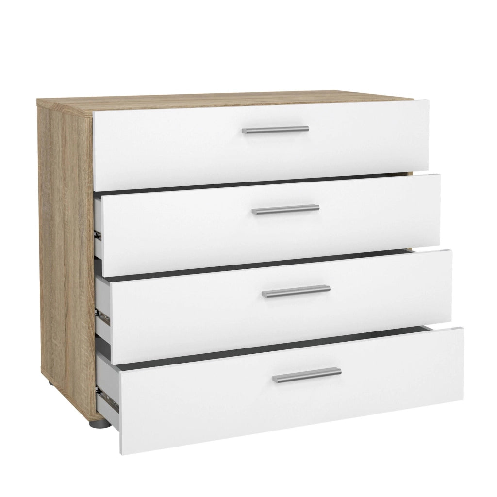 Cassettiera Arwen, Settimino multiuso, Comò camera da letto, Mobile con cassetti, 80x40 h68 cm, Quercia e Bianco lucido
