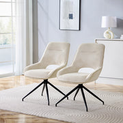 Sedia da pranzo girevole 360° con braccioli, tessuto e metallo, Beige Nero
