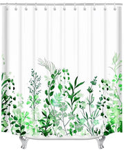 Douchegordijn 220x200cm con Foglie Verdi Peso Pieno Zoom Anti-muffa Tessuto, Idrorepellente, Lavabile, Badgordini in Poliestere con Anelli e 14 Douchegordijnring per Bagno, Vasca da Bagno