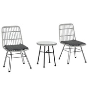 Set di Tavolo e Sedie da Giardino da 3 Pezzi in Rattan PE e Acciaio, Set Bistr¨° da Giardino con Tavolino da Caff¨¨ con Piano in Vetro e 2 Sedie, per Balcone Patio Cortile Esterno, Grigio