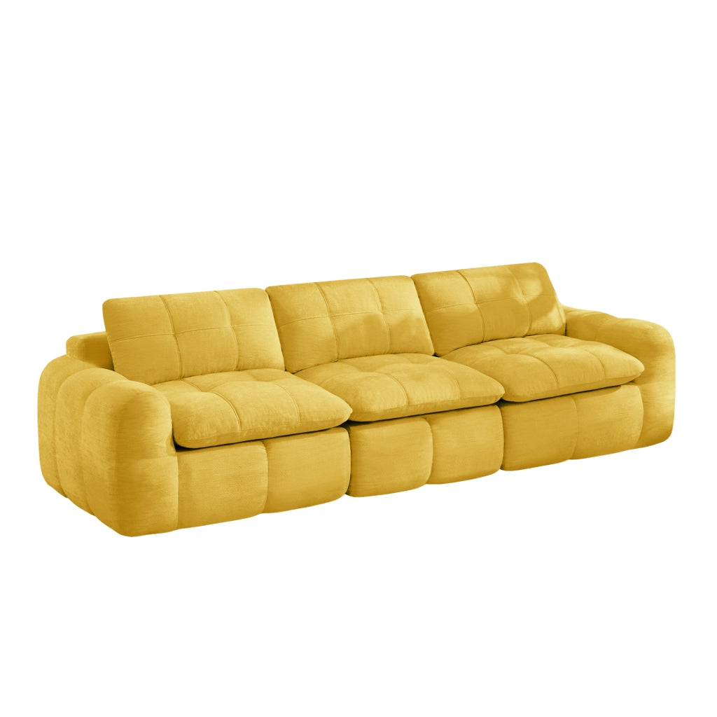 Divano modulare 3 posti 264x97 cm giallo in chenille; senza telaio