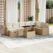 Set Divano da Giardino 9 pz con Cuscini Beige in Polyrattan
