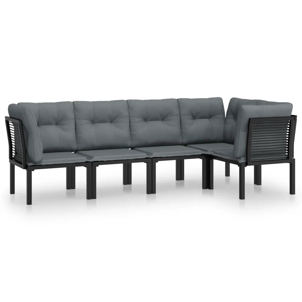 Set Salotto da Giardino 5 pz Nero e Grigio in Polyrattan