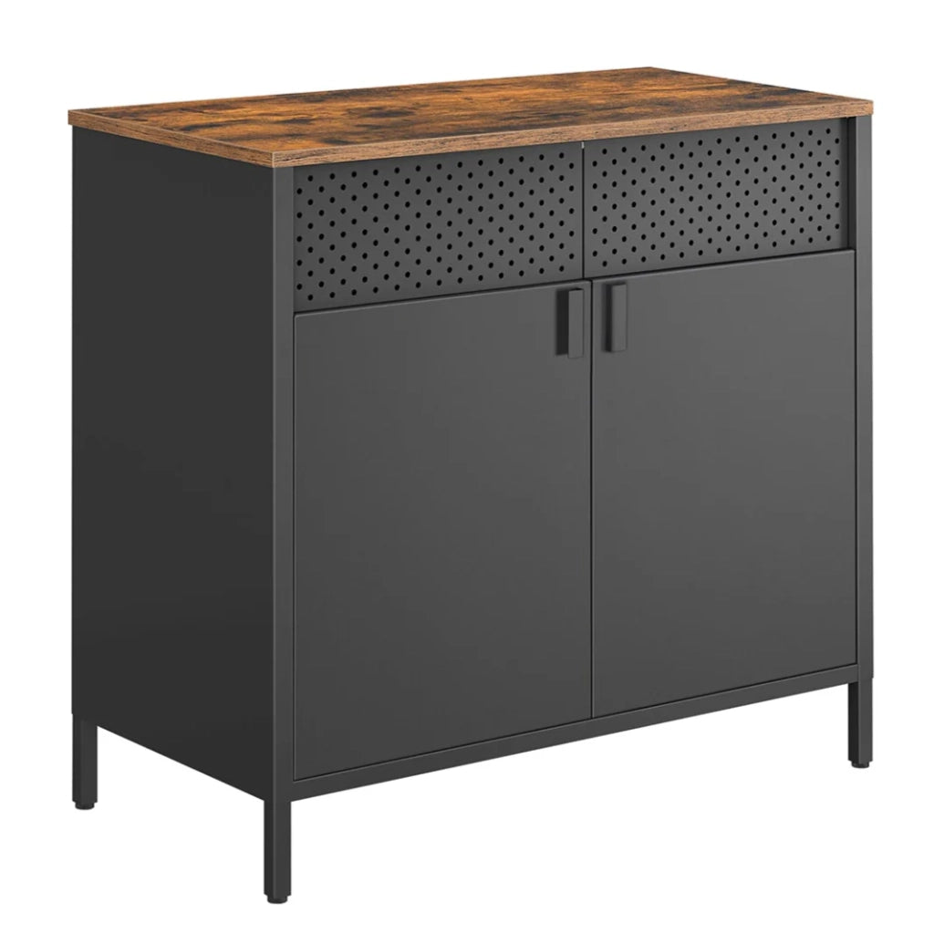 Mobile contenitore/credenza 80 x 40 x 76 cm con doppie ante magnetiche e ripiano regolabile per sala da pranzo soggiorno cucina ingresso struttura in acciaio stile industriale nero 12_0006433
