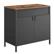Mobile contenitore/credenza 80 x 40 x 76 cm con doppie ante magnetiche e ripiano regolabile per sala da pranzo soggiorno cucina ingresso struttura in acciaio stile industriale nero 12_0006433