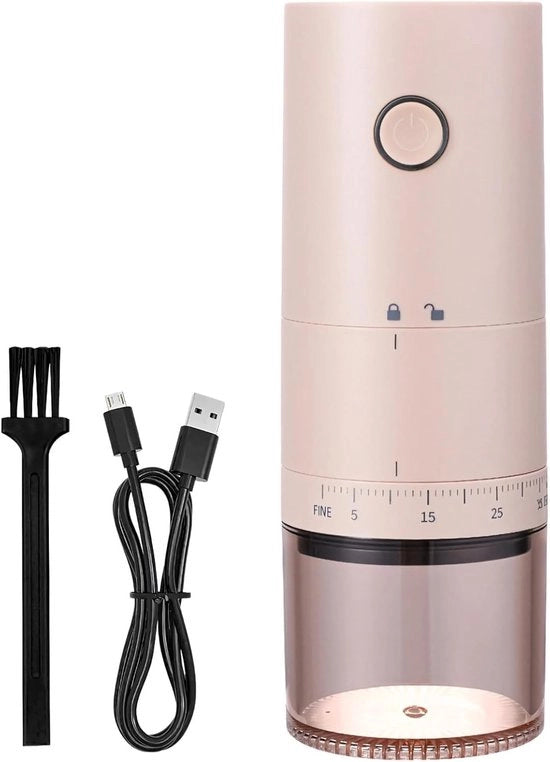 Elettrocafé con caricamento USB, disco di mungitura ceramica, grado di mungitura regolabile, silenzioso e portatile.