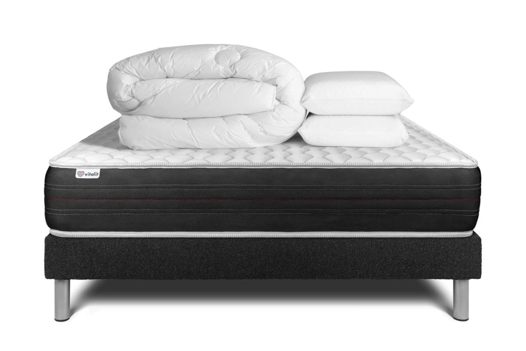 Pacchetto letto completo - Materasso 200x200cm + Box spring con doghe (kit) + 2 cuscini + Piumino - Vitalspring