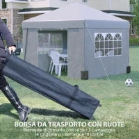 Gazebo 3x3 m Pieghevole ad Altezza Regolabile con Finestrelle, in Acciaio e Tessuto Oxford Grigio Chiaro