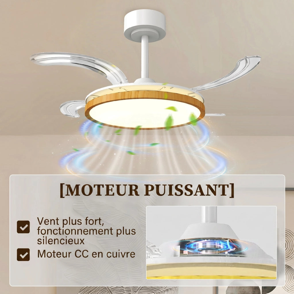 Ventilatore a Soffitto con Luce e Telecomando ¨C zephmum ¨C Legno Naturale 95 cm