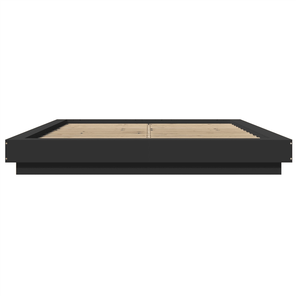 Giroletto con Luci LED-Struttura Letto Nero 150x200 cm in Legno Multistrato
