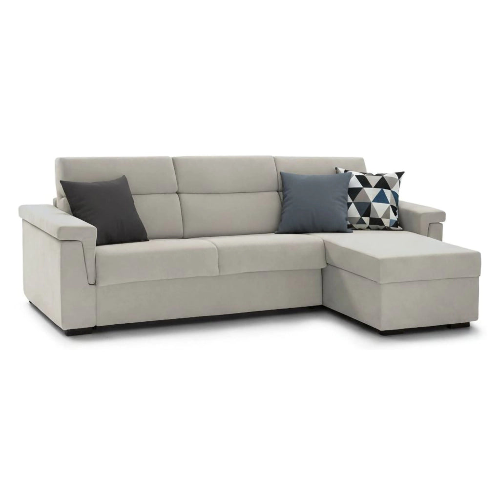 Ganzaria, Divano Letto con Penisola Sfoderabile Made in Italy, 285x160 cm Beige
