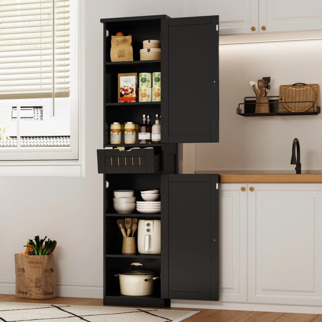 Mobile contenitore nero in MDF, 40 x 30 x 170 cm, con ante, cassetto e ripiani regolabili