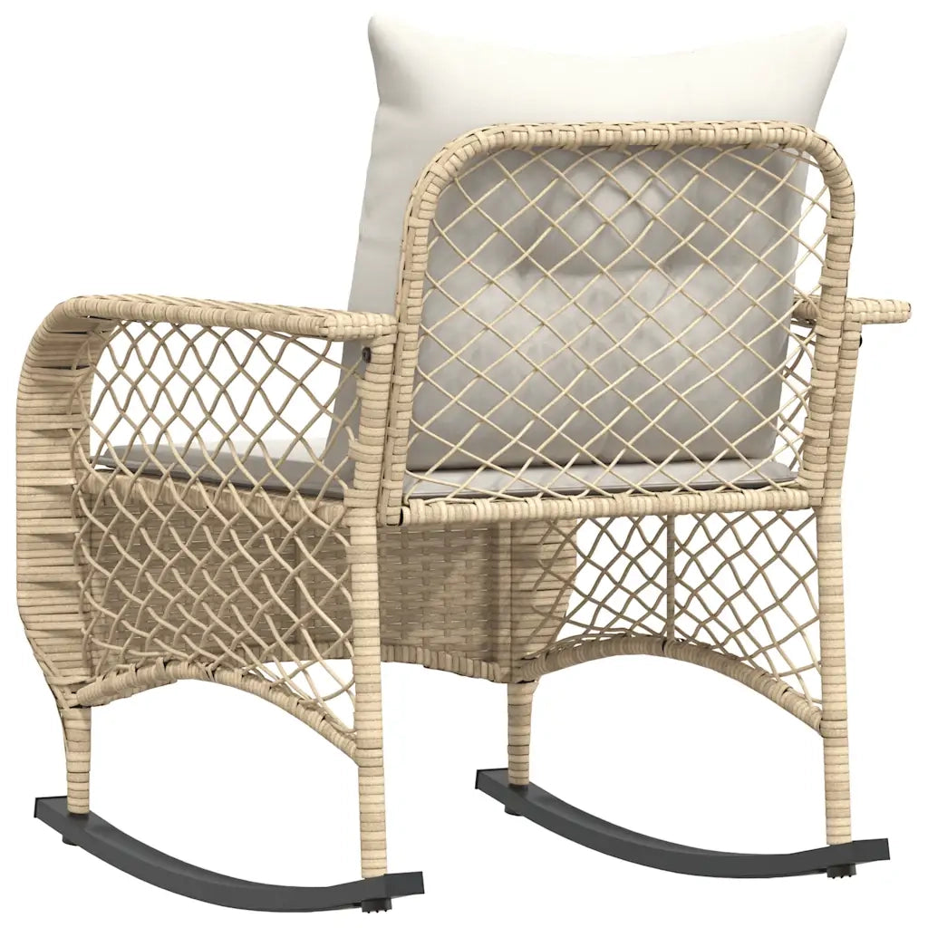 vidaXL Sedia a Dondolo da Giardino con Cuscini in Polyrattan Beige
