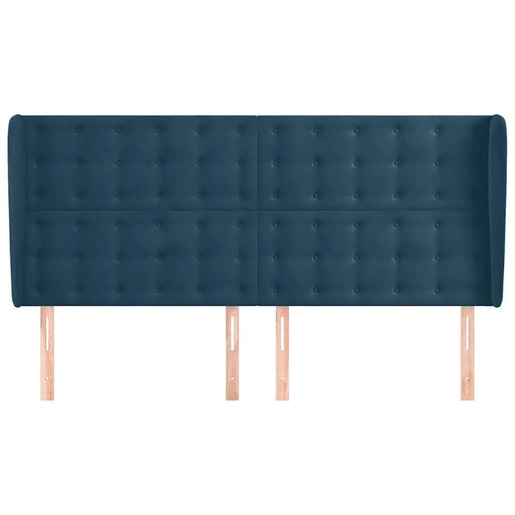 Testiera ad Orecchio-Testata con Orecchie Blu Scuro 203x23x118/128 cm in Velluto 348599