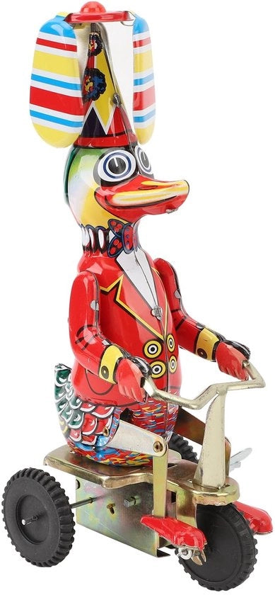 Giocattolo di lattina ecologico con un'anatra in bicicletta - Decorazione decorativa retro - Ornamento ornamentale - Manufatto artigianale - Ginocchia mobili - Giocattolo nostalgico