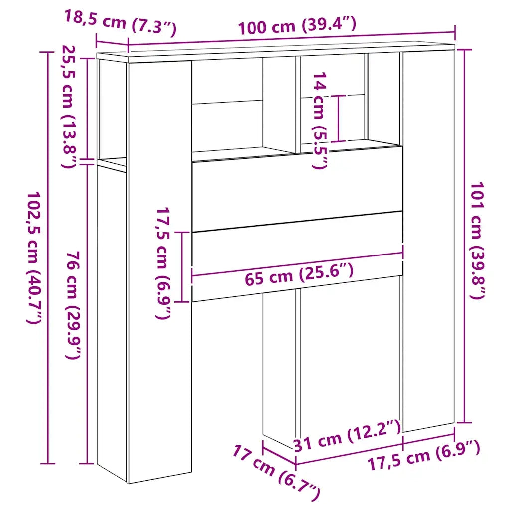 Testiera | Testata con Contenitore Artigianale 100x18,5x102,5cm Multistrato