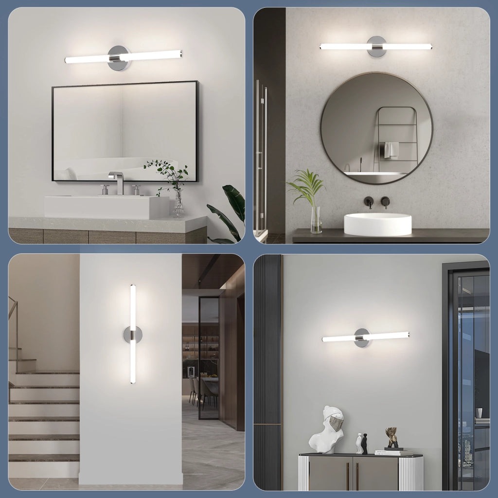 ZMH Lampada da Specchio LED a Parete 8W 60 cm 4000K Luce Neutra Moderna IP44 Cromata per Armadio da Bagno Cantina Cucina