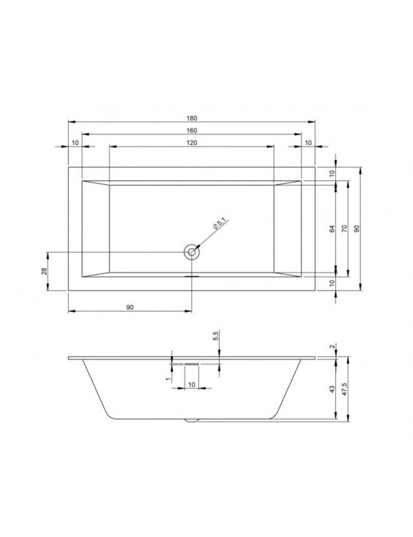 RIHO RETHINK CUBIC Plug&Play Back2Wall Vasca da bagno 180x90 cm