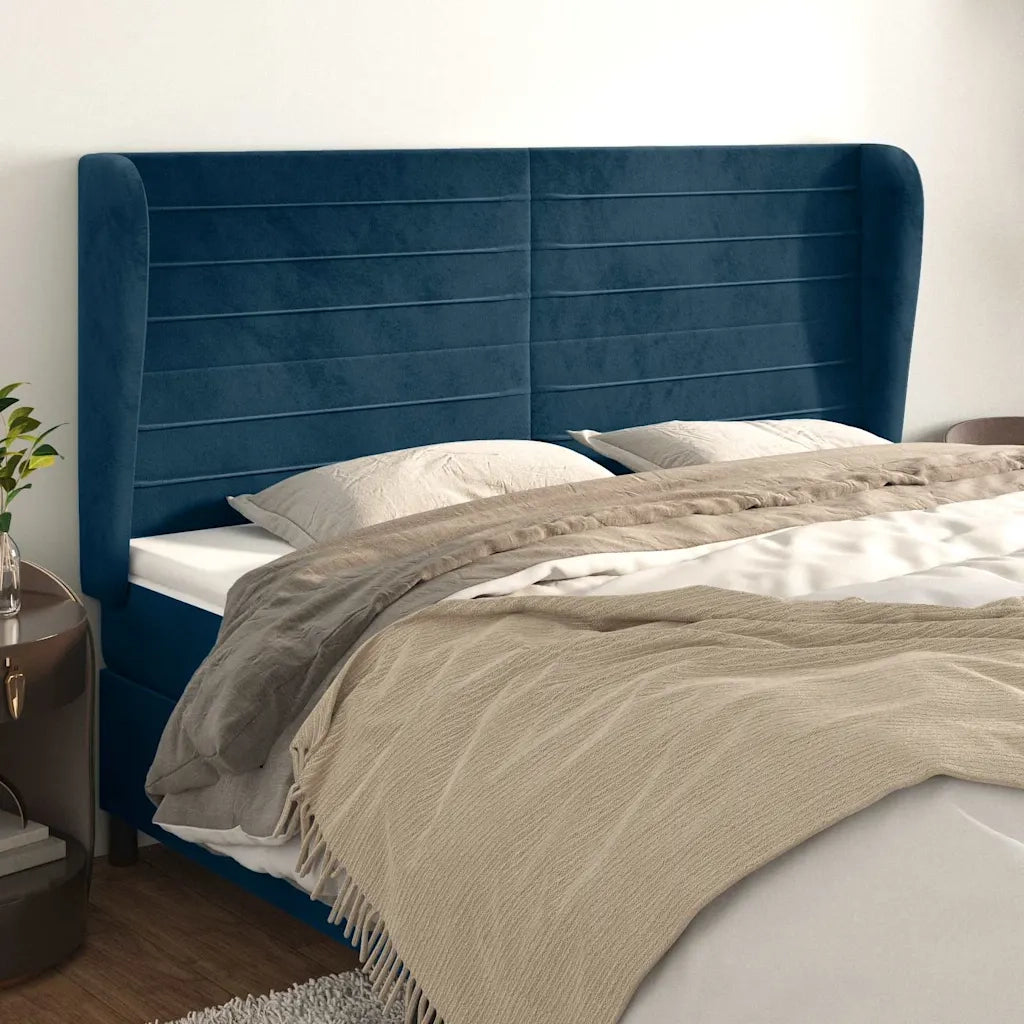 Testiera ad Orecchio-Testata con Orecchie Blu Scuro 163x23x118/128 cm in Velluto 541796