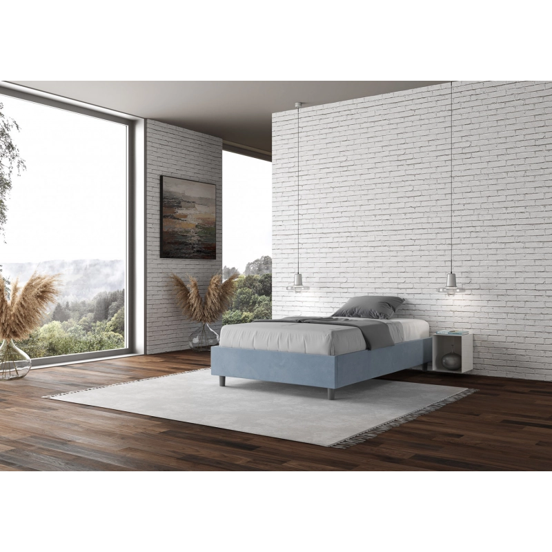 Letto Sommier imbottito Matrimoniale francese 140x190 cm Azelia - Contenitore,Microfibra,Azzurro