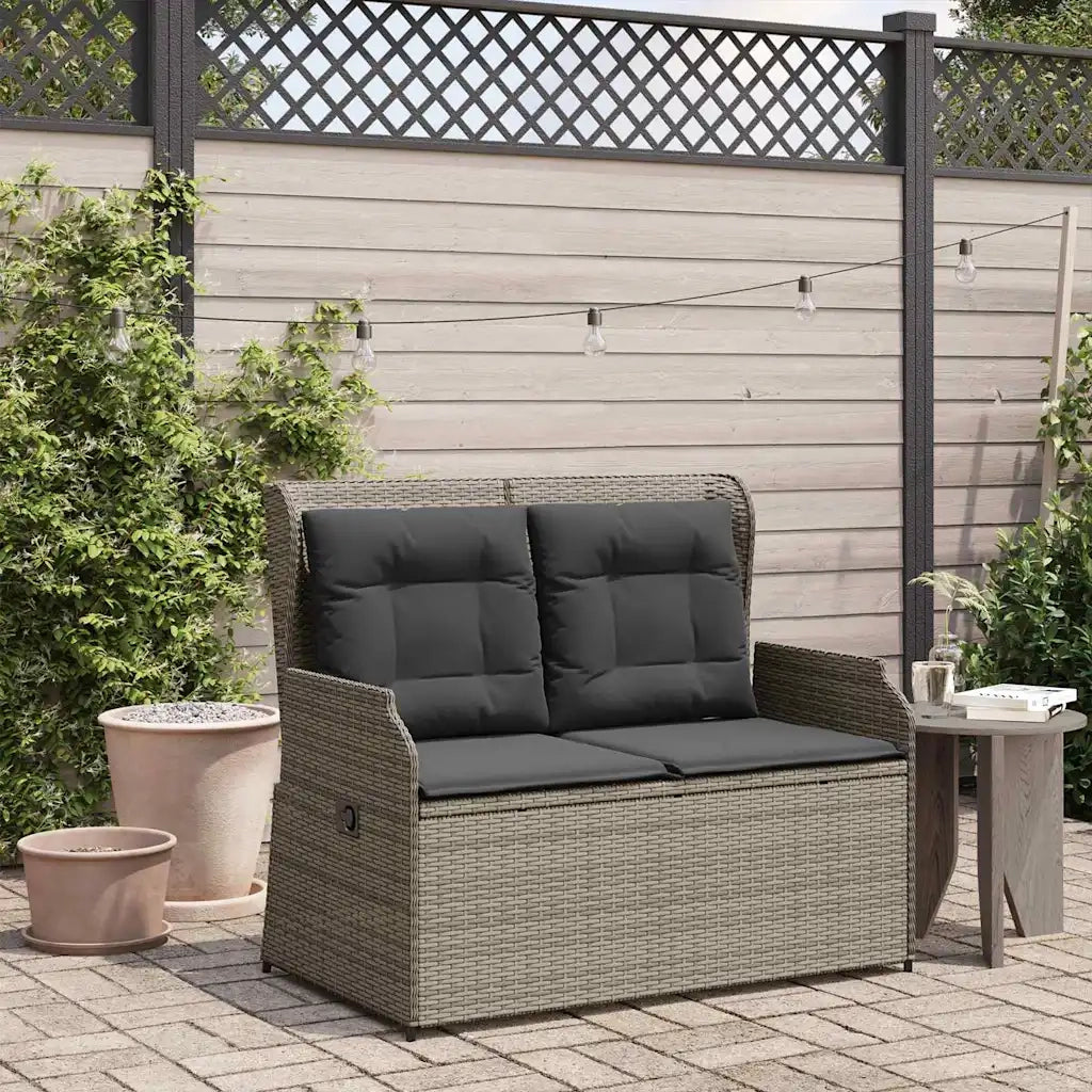 vidaXL Panchina da giardino con cuscino Grigio Poly Rattan