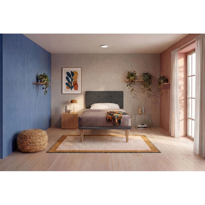 Letto imbottito Singolo 80x200 cm Button - Con rete,Microfibra,Grigio