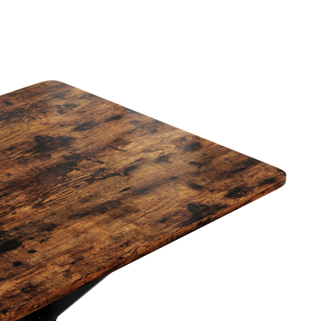 Tavolo quadrato in stile industriale 80x80x75 cm, piano effetto legno marrone, struttura in acciaio X
