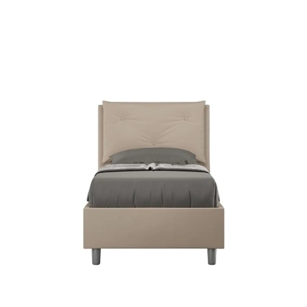 Letto singolo senza rete imbottito 80x190 similpelle tortora Appia