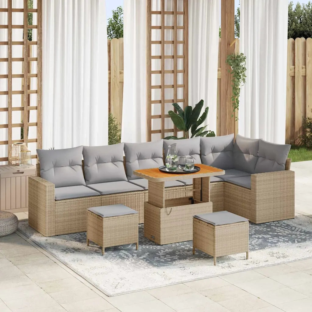 Set Divano da Giardino 11 pcs Beige e Grigio Chiaro polyrattan