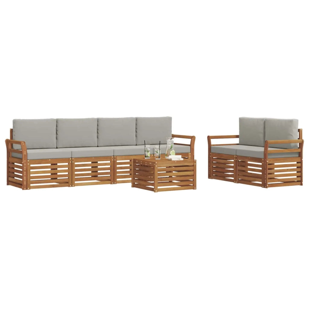 Set di divani da esterno 7 pcs Grigio Naturale e Chiaro