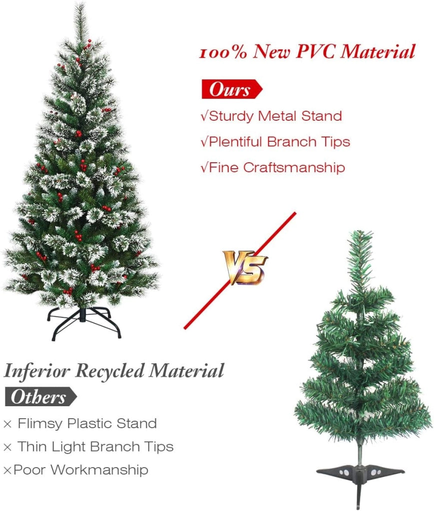 1,8 M Albero di Natale Innevato, Albero Artificiale di Natale, Abete di Natale in PVC, Albero per Albero Decorativo, Folto e Realistico, Supporto in Metallo, Facile da Montare, Verde