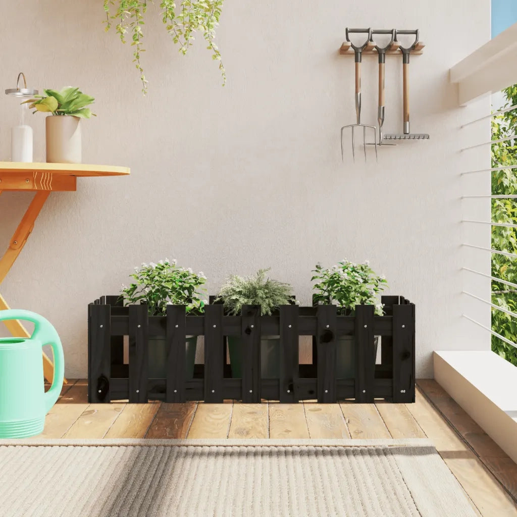 Fioriera Giardino a Recinzione Nera 100x30x30cm Massello Pino 832474