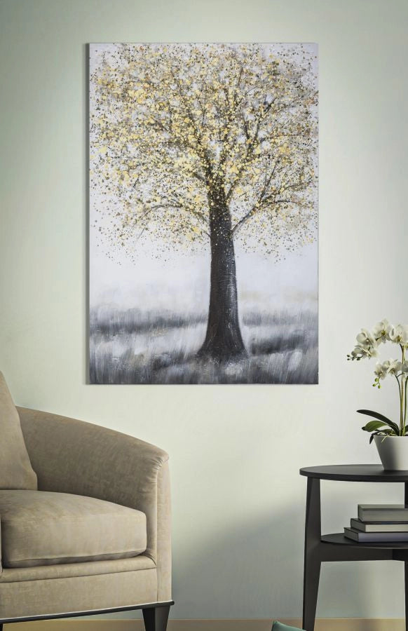 Dipinto su Tela Tree Simple 80x3,8x120 cm in Legno di Pino e Canvas Multicolor