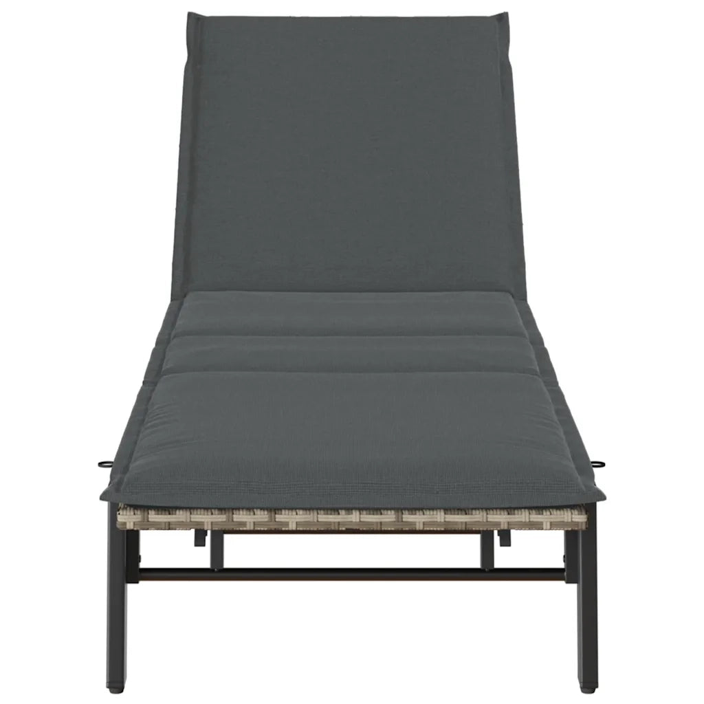 vidaXL Lettino Prendisole con Cuscino Grigio Chiaro in Polyrattan