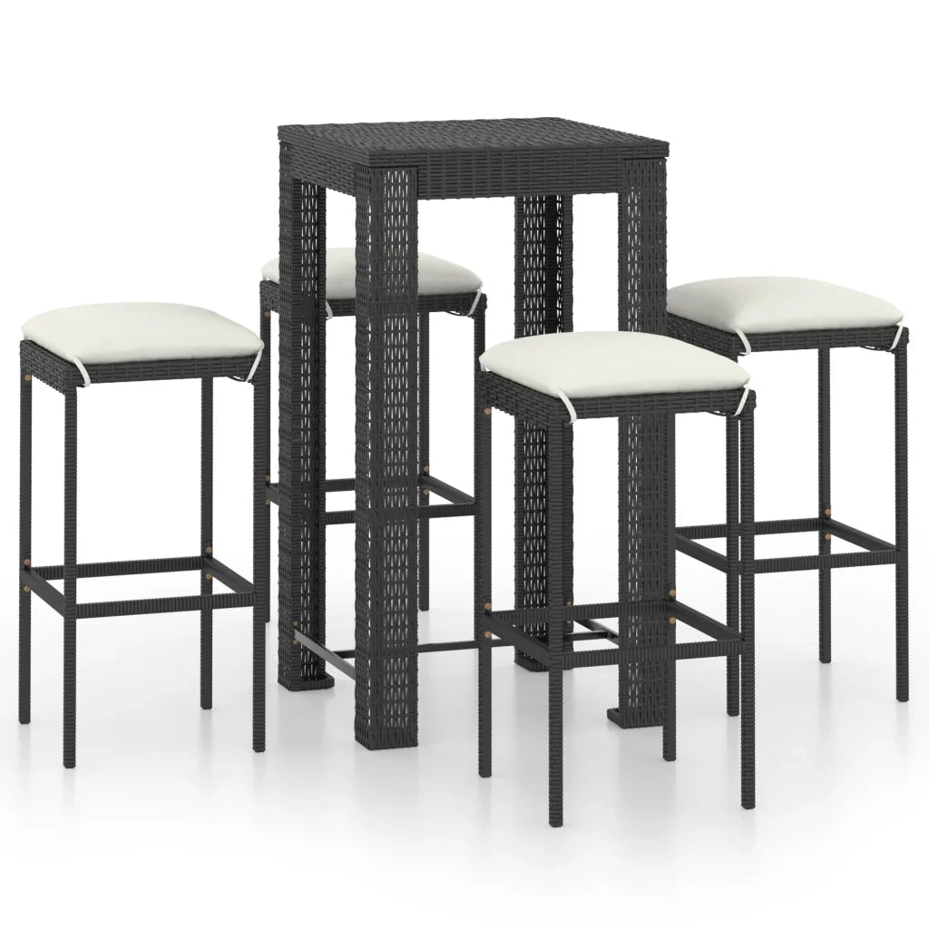 Set Bar da Giardino 5 pz con Cuscini Polyrattan Nero 3064778